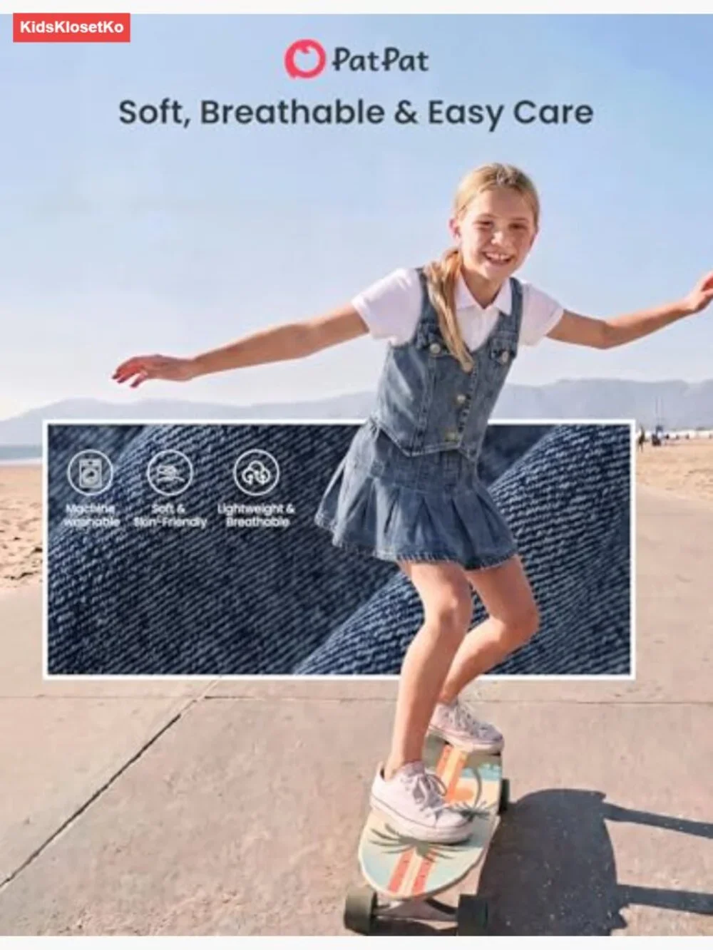 Girls Preppy Denim Vest & Pleated Skirt Set 2-Piece Outfit Soft Breathable